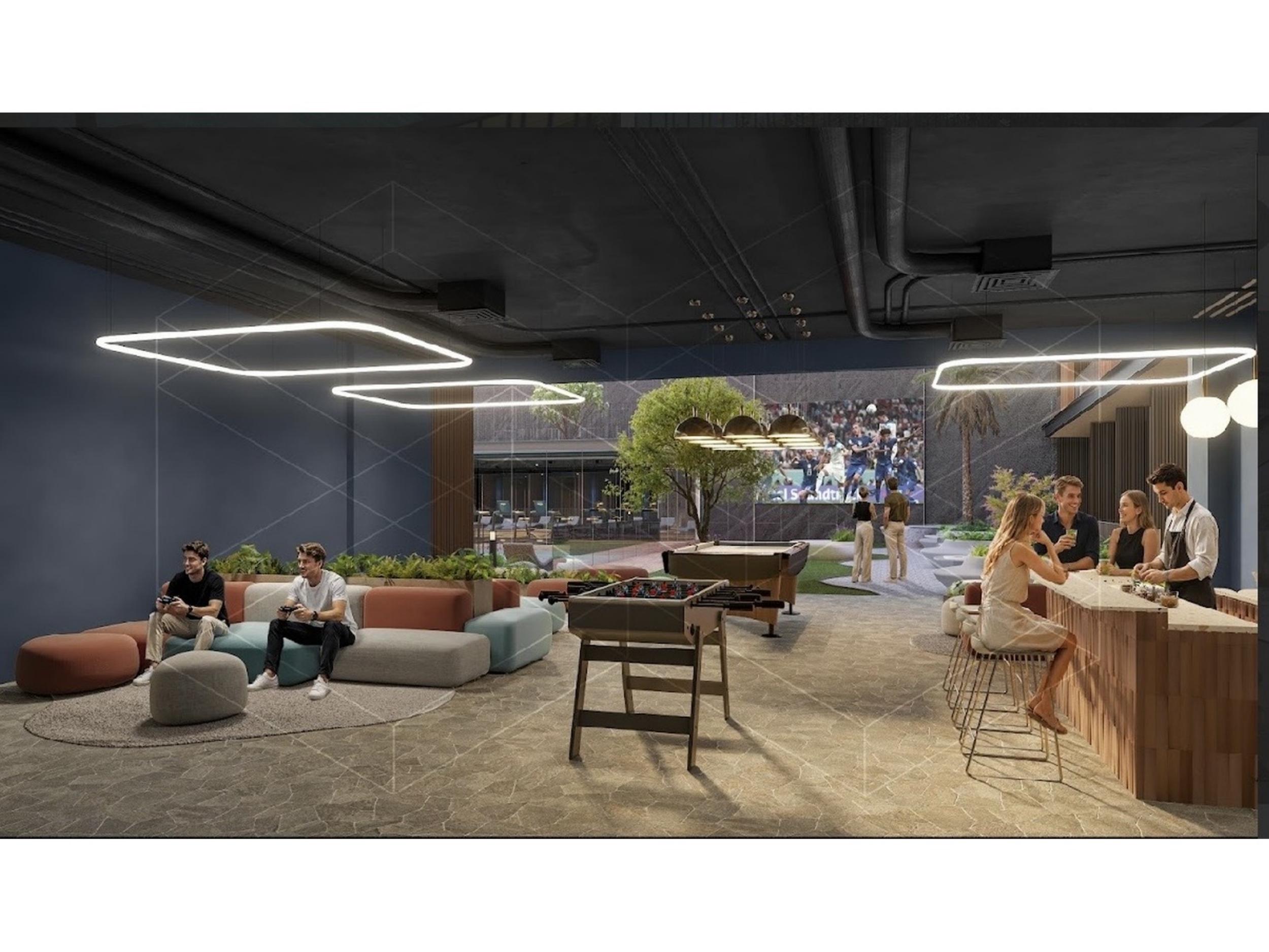 Gaming lounge with pool and foosball tables